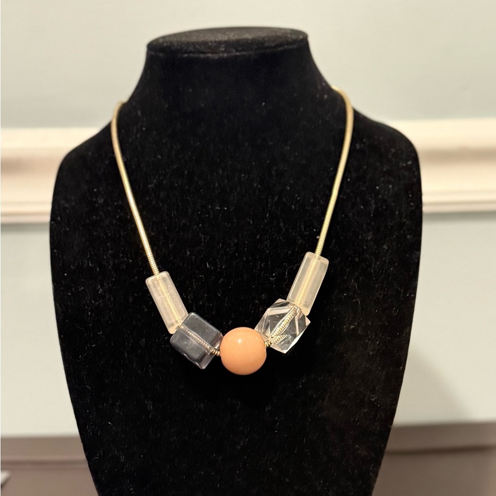 Vintage Gold and Peach Necklace Chunky Acrylic Beads about 18 inches long